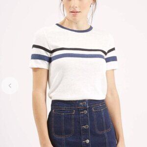 Topshop White Tee Tshirt Blue & Black Stripe Blue Collar White Tshirt Collared